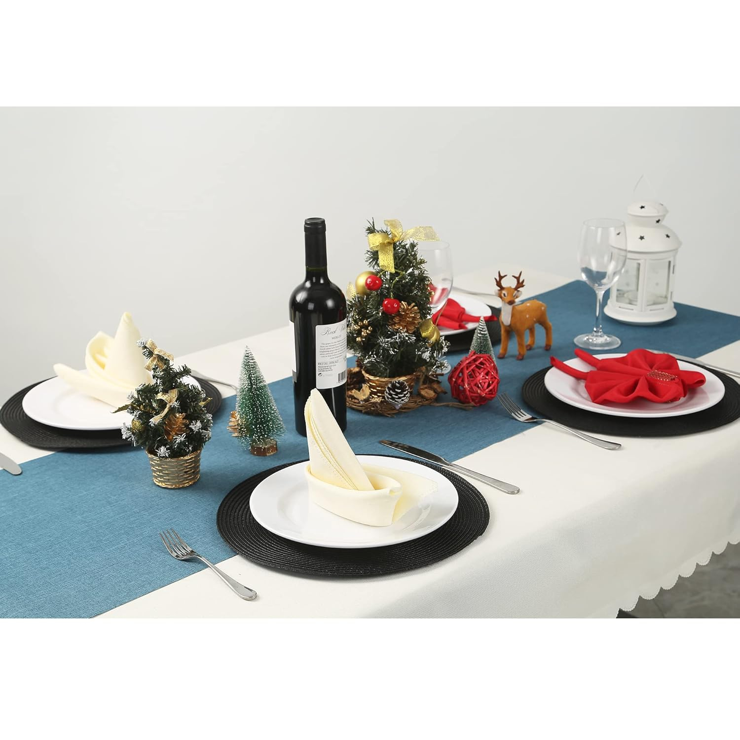 Black Round Polypropylene Placemats Set of 6 for Dining Table