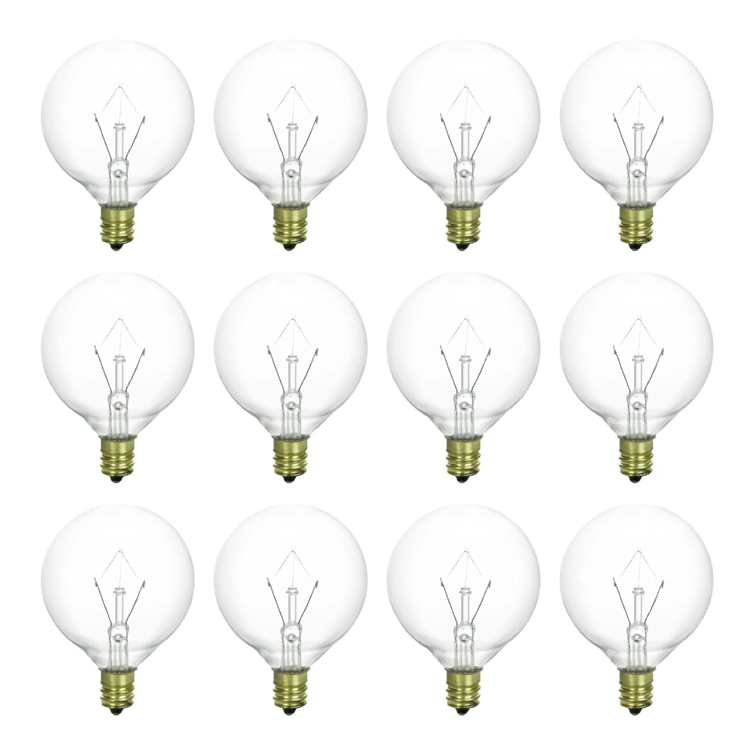 Clear Globe Incandescent Light Bulbs, 25W, E12 Base, 12 Pack