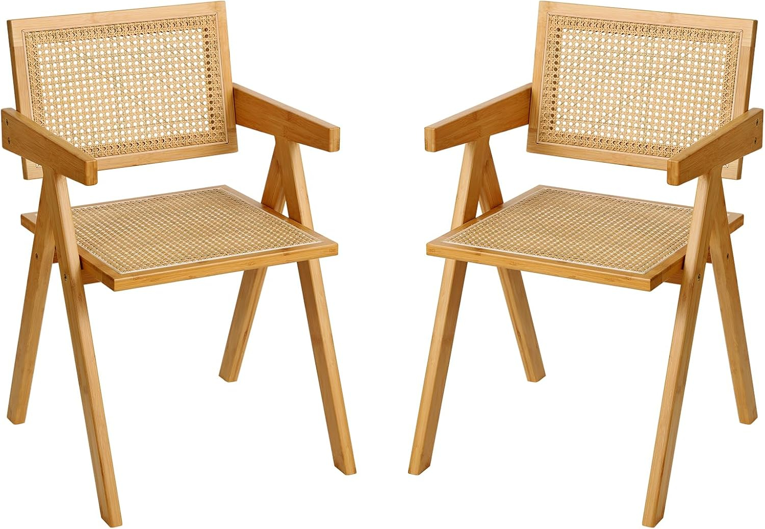 Galaxera Set of 2 Rattan Accent Chairs Century Dining Armchair Bamboo Frame Kitchen