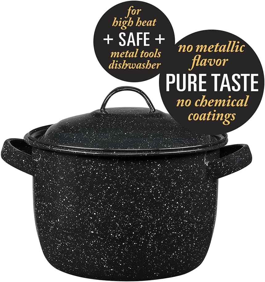 Granite Ware Porcelain Enamel Pot With Lid 8.6 in. 4 qt Black