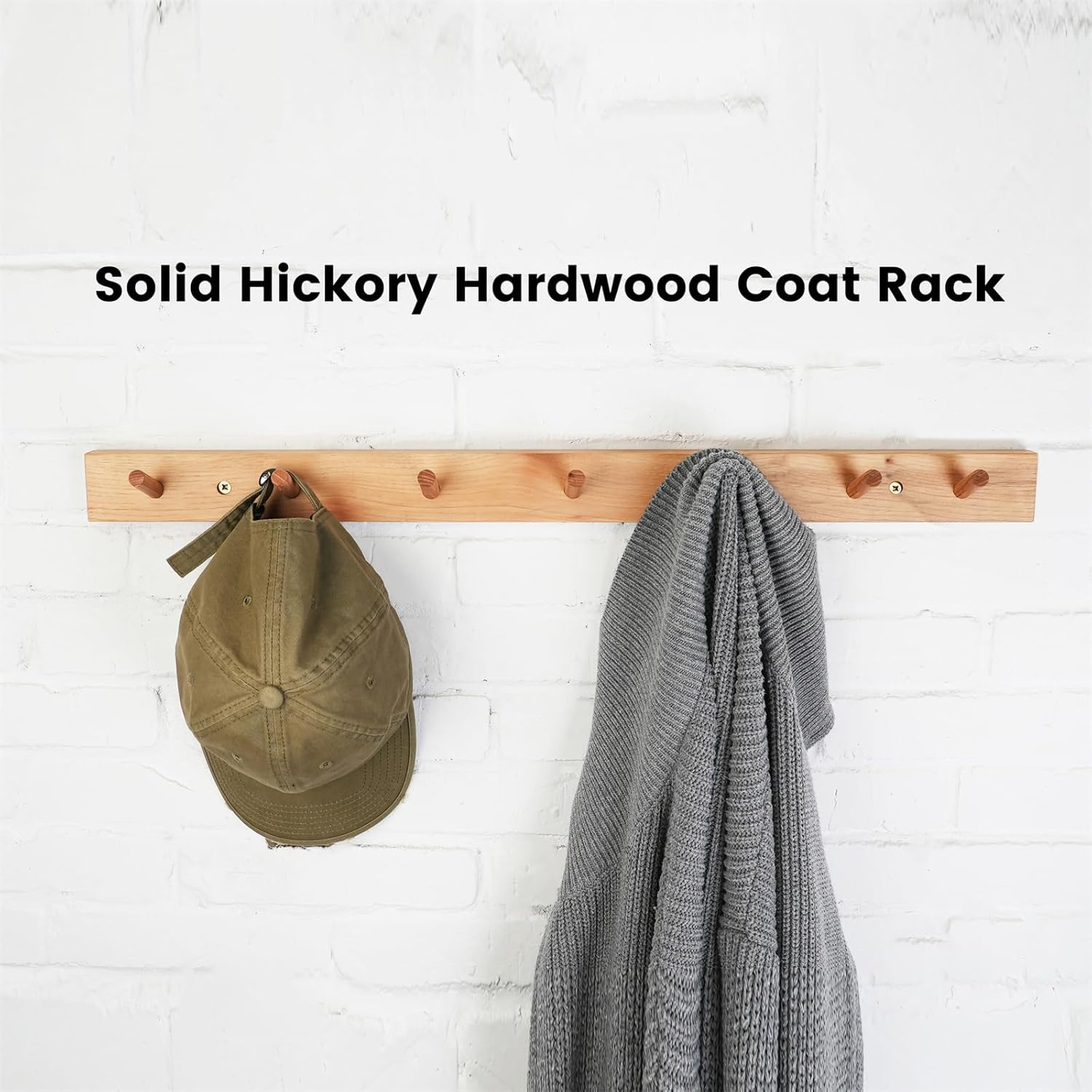 Natural Hickory Vertical Coat Rack with 7 Hooks