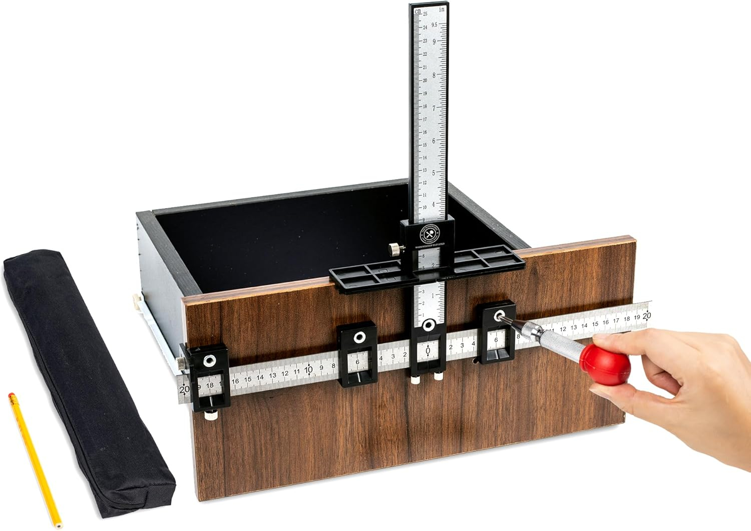 The Woodworks Corp Cabinet Hardware Jig Tool - Precise Drilling Cabinet Handle Jig - Adjustable Cabinet Jig - Perfect for Kitchen Handles - Jig for Handles and Pulls C57