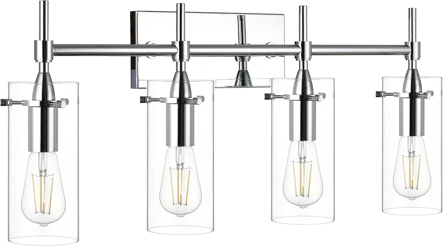 Linea di Liara Effimero Modern Farmhouse Bathroom Vanity Lights Fixtures 4 Lights Over Mirror Chrome Vanity Lights for Bathroom Light Fixtures Industrial Lighting Clear Glass Covers, UL Listed