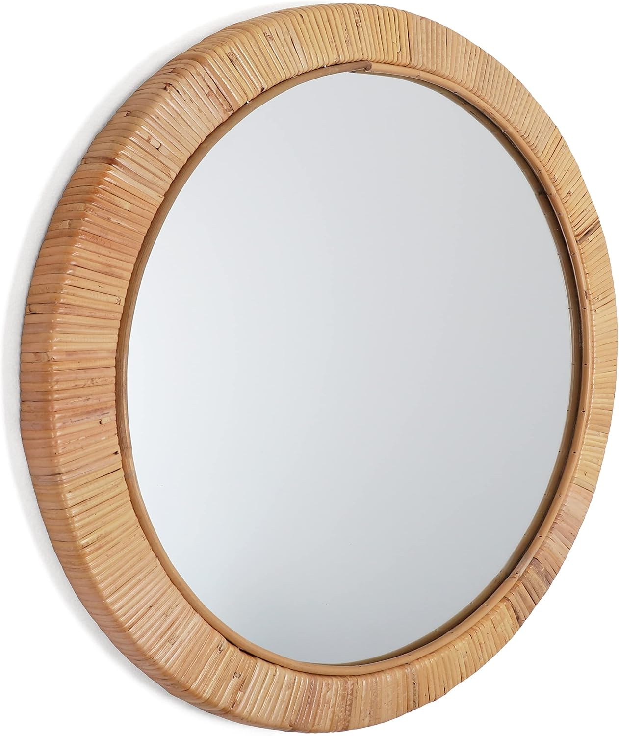 Round Natural Rattan Frameless Wall Mirror, 22" Diameter