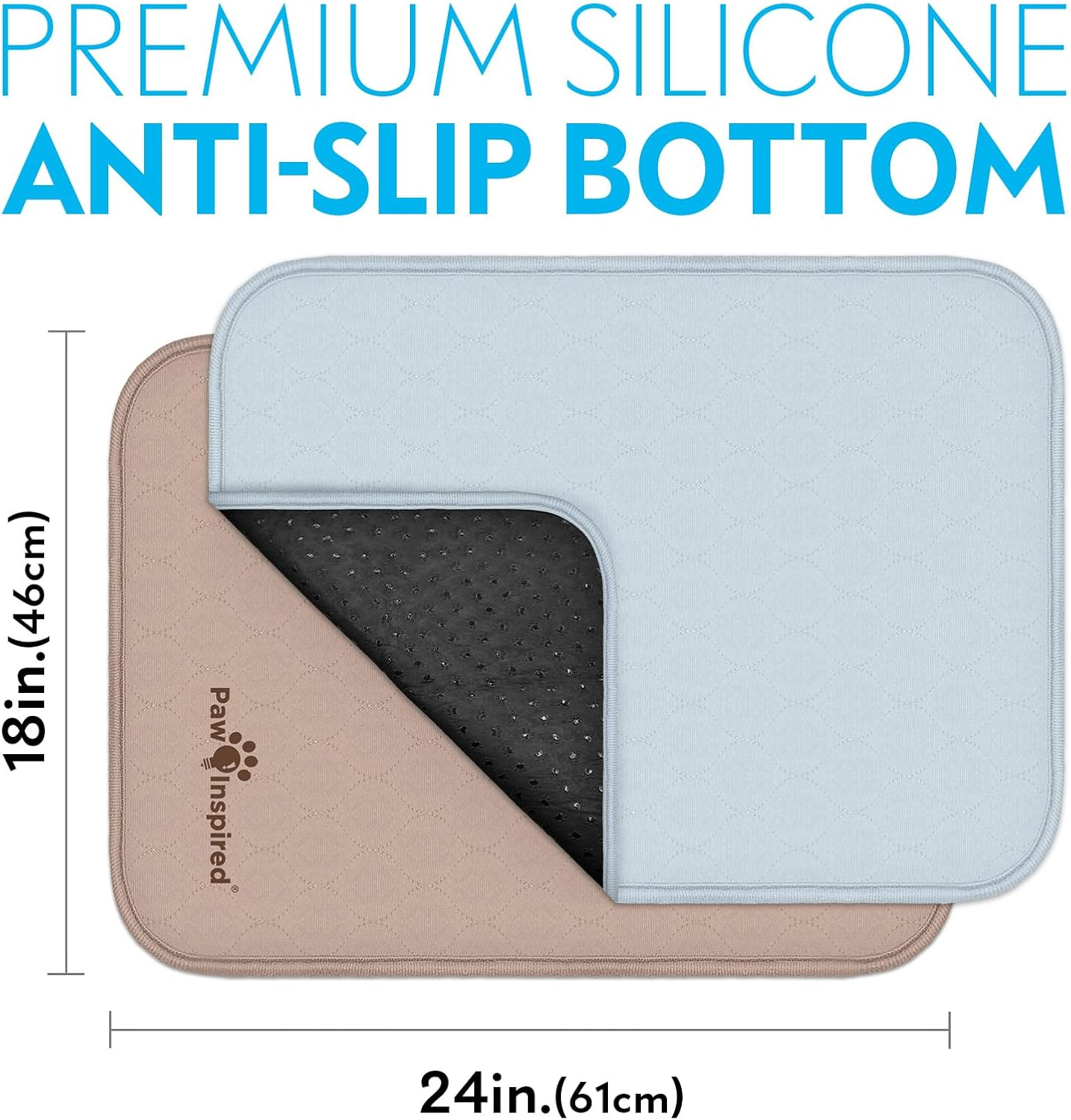 2ct Paw Inspired Dog Crate Pads Mats size 24x18” for Use with 24” Kennel and Crate | Washable Waterproof Dog Pee Pads