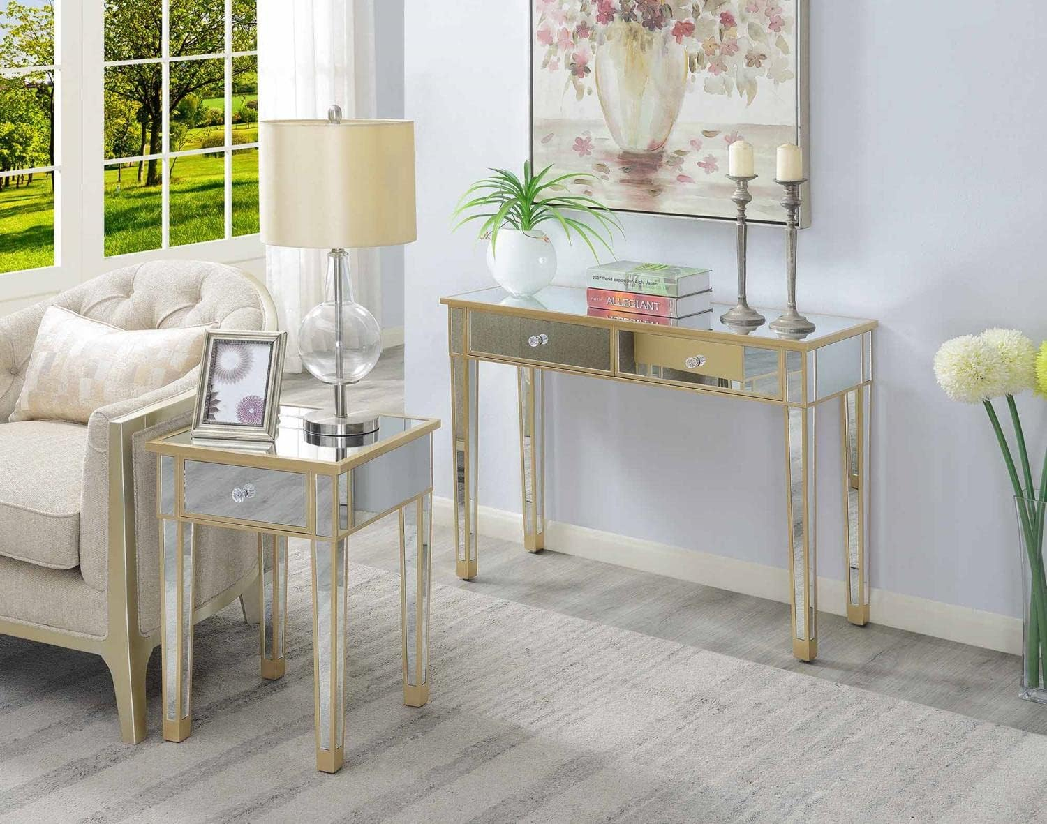Convenience Concepts Gold Coast Mirrored End Table with Drawer, Multiple Colors