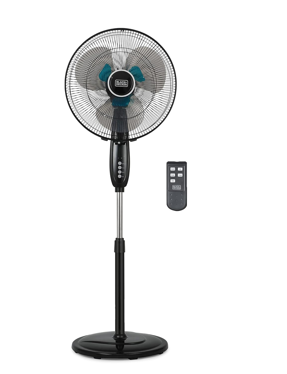 BLACK+DECKER 3-Speed 60-Watt 16-In. Dual-Blade Oscillating Stand Fan with Remote, BFSD116B
