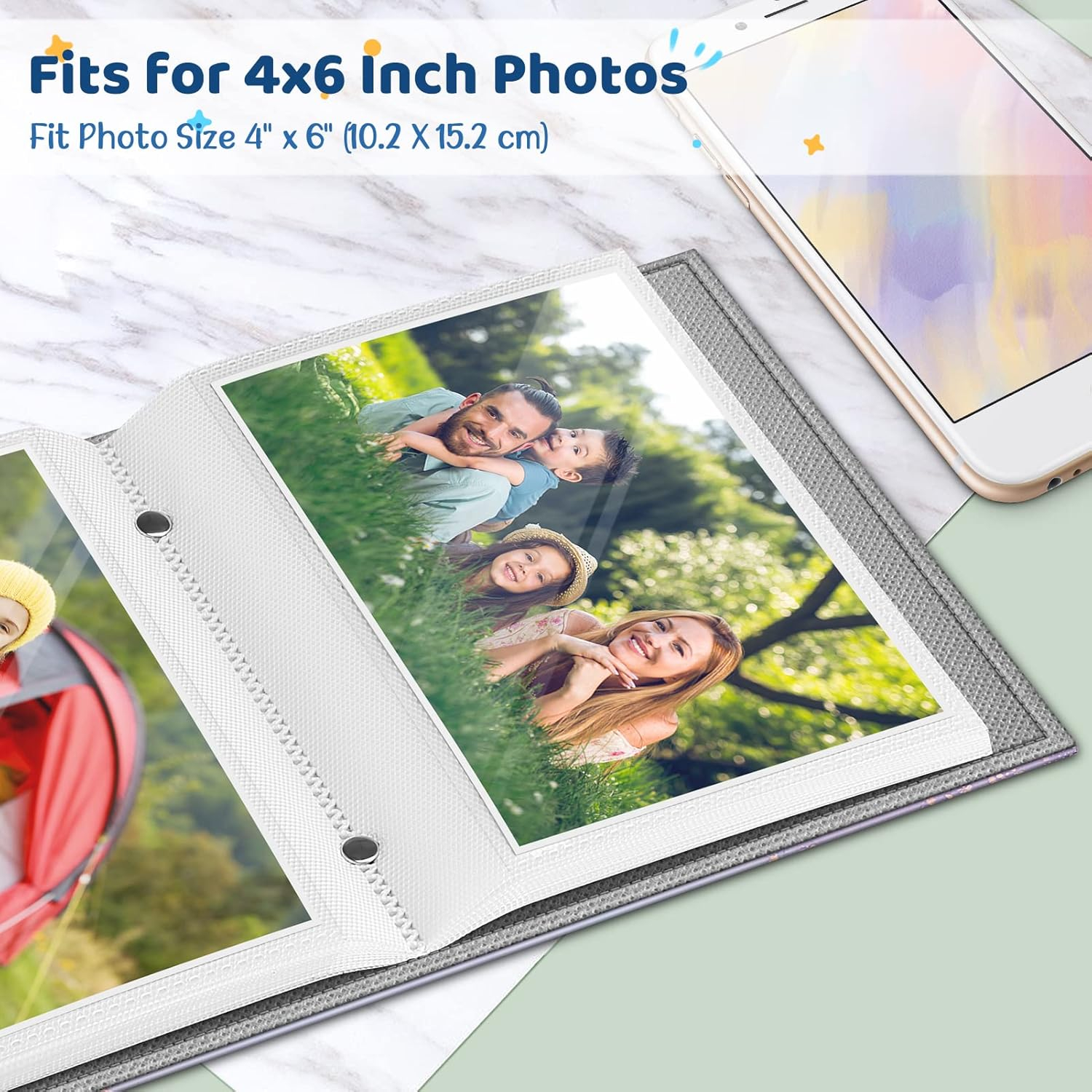 Fintie Photo Album 4x6 Photos, 52 Photos Small Mini Capacity Premium Vegan Leather Cover Photo Album, Portable Wallet Photo Album for Family Wedding Boys Girls, Lilac Marble