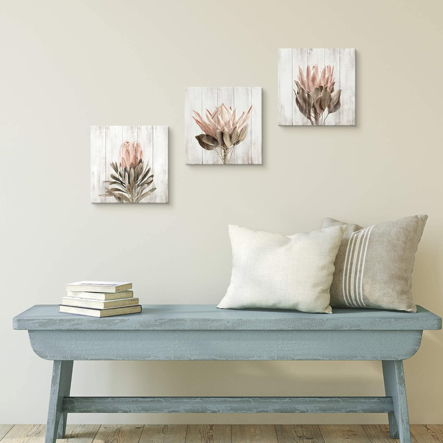 Rustic Pink Floral Abstract Canvas Art Print Set