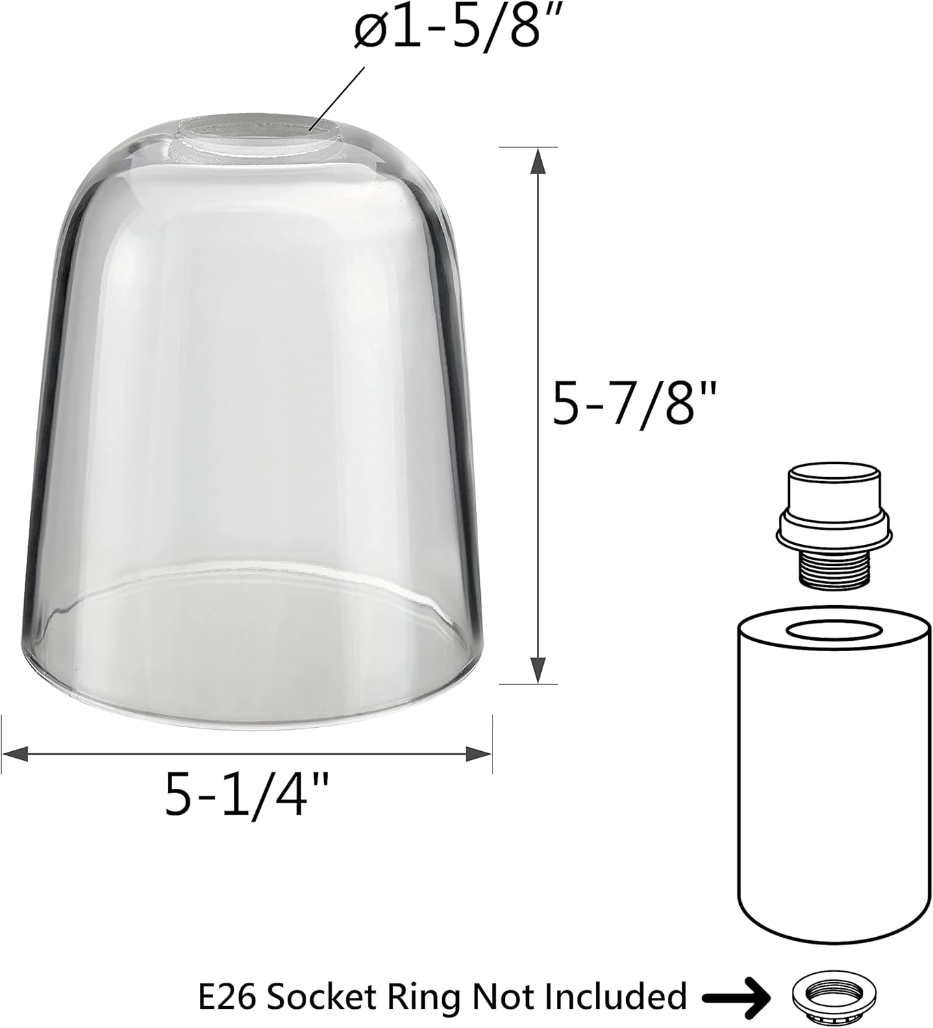 Aspen Creative 23626-60-3, Clear Glass Shade for Lighting Fixture/Vanity Light/Wall Light, Size: 5-1/4" D x 5-7/8" H, 3Pcs/Pack