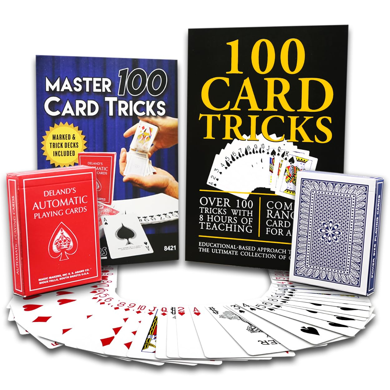 Magic Makers Kit de Trucos de 100 Cartas - Cubierta Marcada Automáticamente y Cubierta de Trucos Svengali Incluida - Trucos de Magia con Cartas