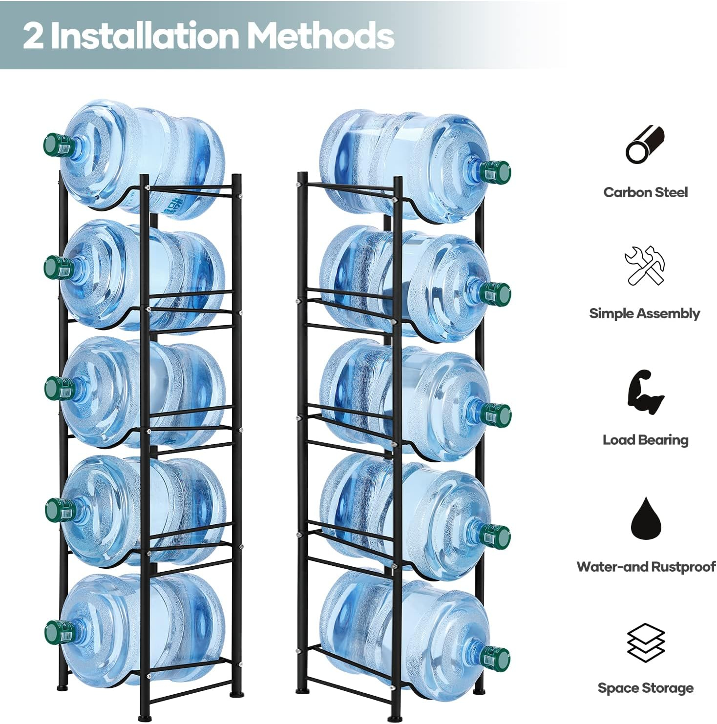 Black Steel 5-Tier Water Jug Storage Rack