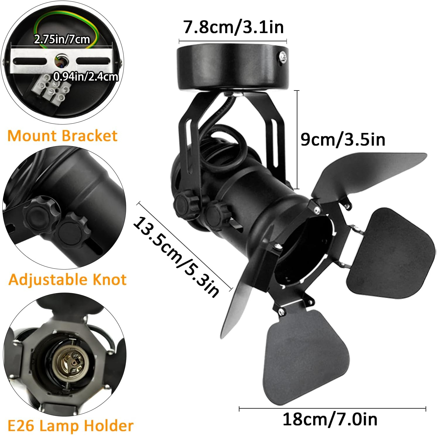Adjustable Black Industrial Vintage Ceiling Spotlight Lamp