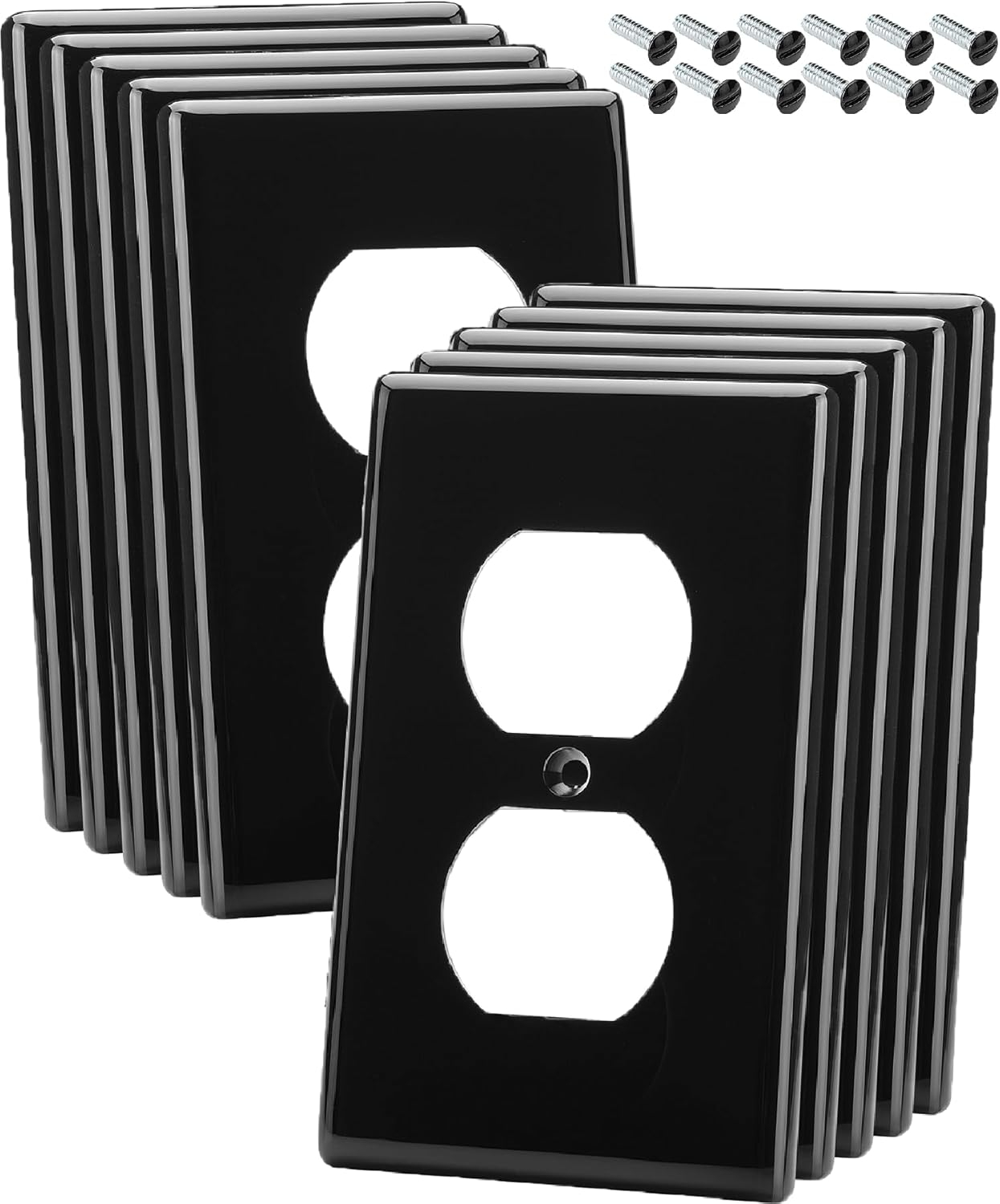 Black Painted Duplex Receptacle Outlet Cover Plates, 10 Pack