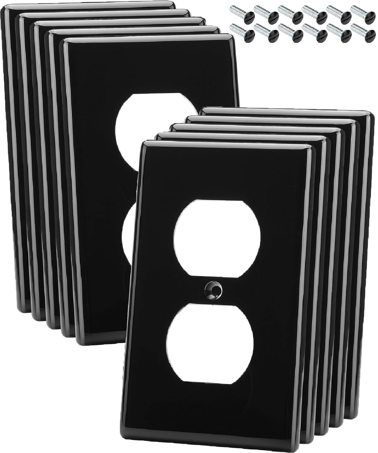 Black Painted Duplex Receptacle Outlet Cover Plates, 10 Pack