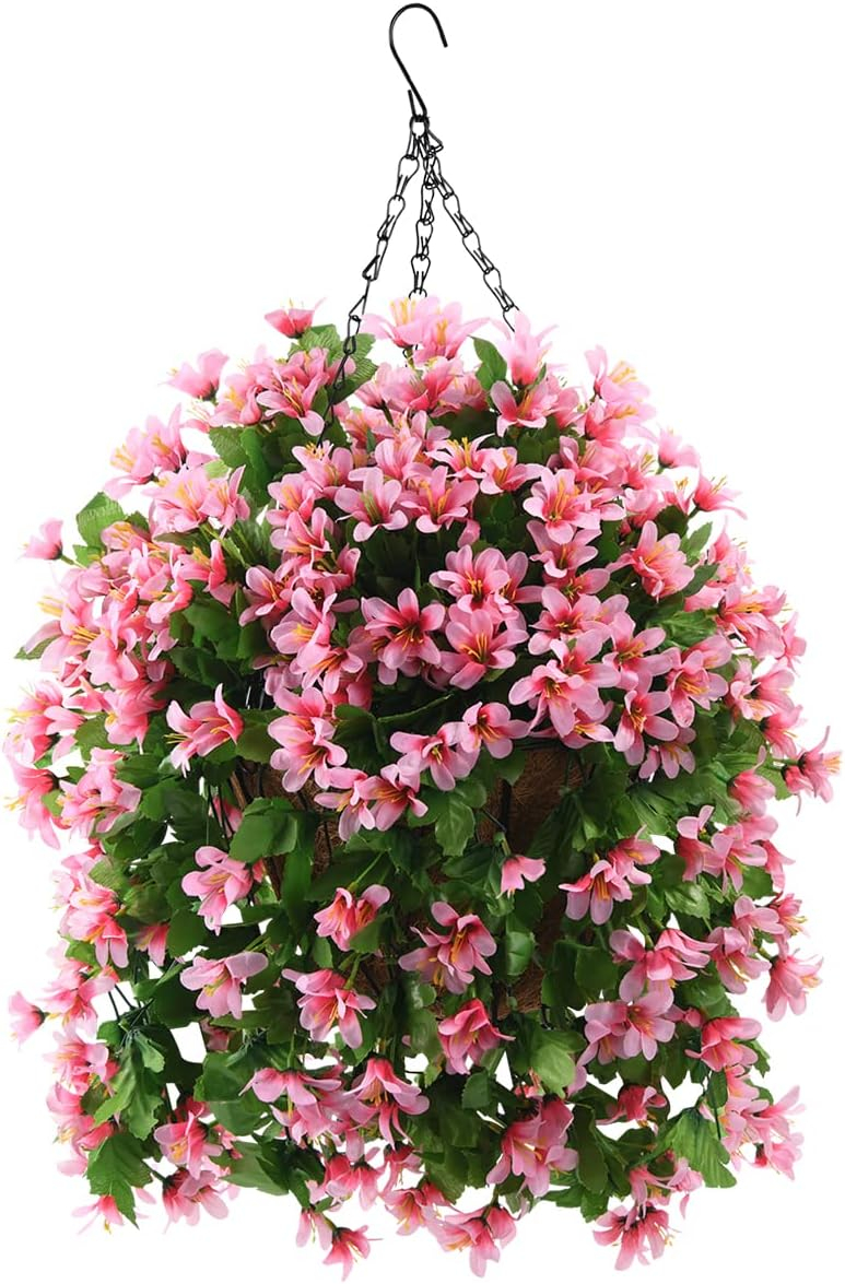 INQCMY Artificial Fake Hanging Flowers Plants with Basket for Outdoor Fall Decoration,Faux Silk Mixed Daisy in Planter UV Resistant Realistic for Porch Home Patio Garden Balcony Yard Autumn Decor