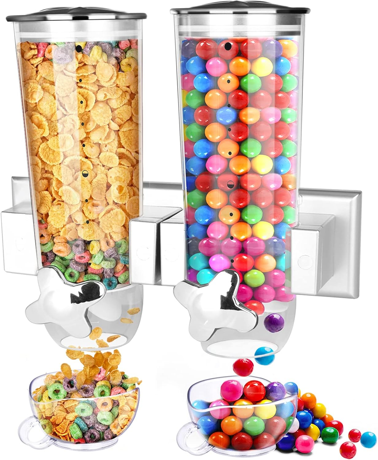 Cereal Dispenser Wall Mounted, Large Dry Food Dispenser with Cup, Grains Dispenser Wall Mounted, Candy Dispenser Wall Mount for Store Food Coffee Beans Nuts Snacks, Kitchen Cereal Storage Container 3L