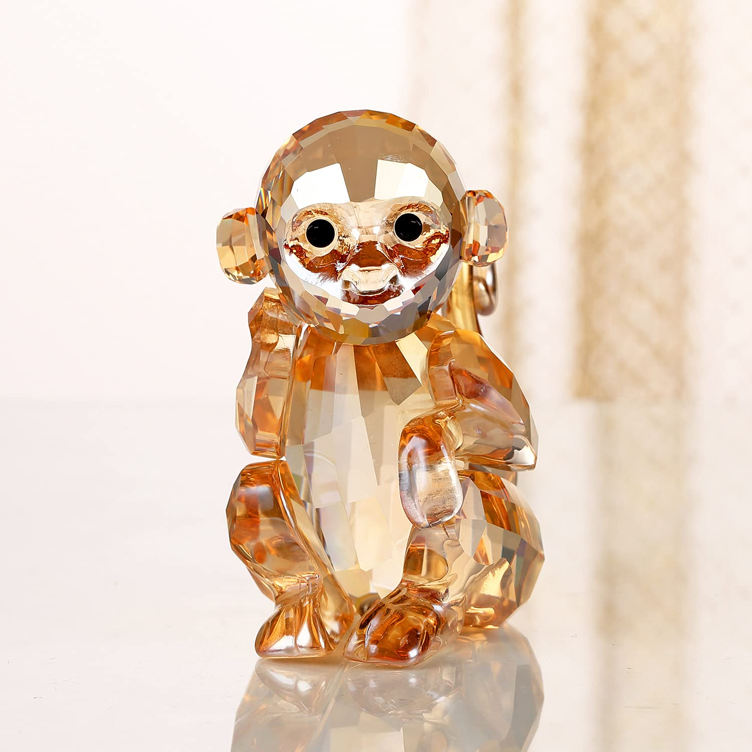 DOJOZ Crystal Little Monkey Animals Lovely Craft Decorations for Home Ornaments Christmas Collectible Birthday Gifts Figurines (Gold)