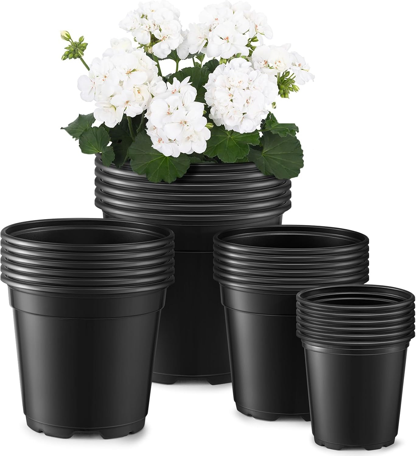 GROWNEER Nursery Pots with Drainage Holes Pack of 24 Pcs 3.5/4.5/5.5/6.5 Inch and Plant Label Flexible Seedling Pots Seed Starting Planter for Indoor Outdoor Flowers Succulents Cactus