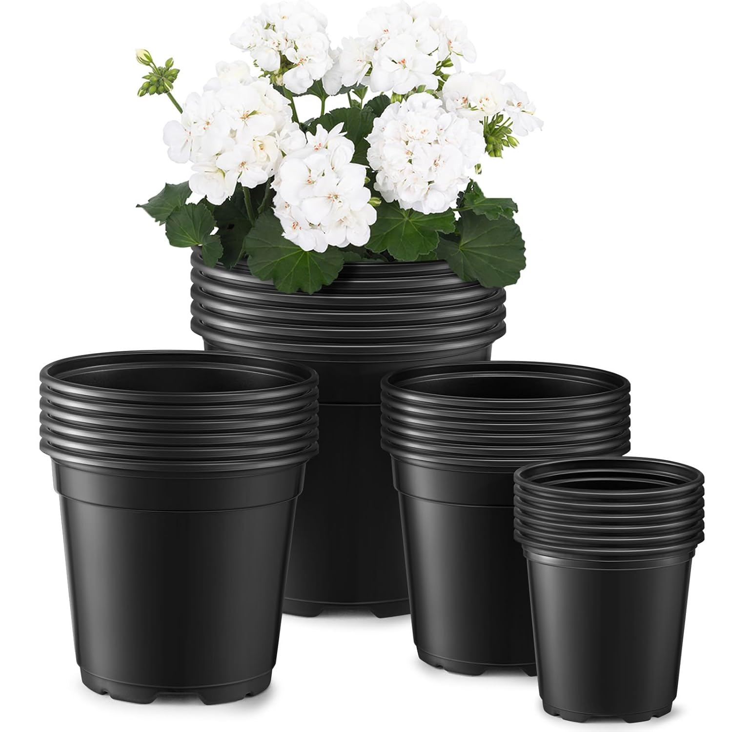 GROWNEER Nursery Pots with Drainage Holes Pack of 24 Pcs 3.5/4.5/5.5/6.5 Inch and Plant Label Flexible Seedling Pots Seed Starting Planter for Indoor Outdoor Flowers Succulents Cactus