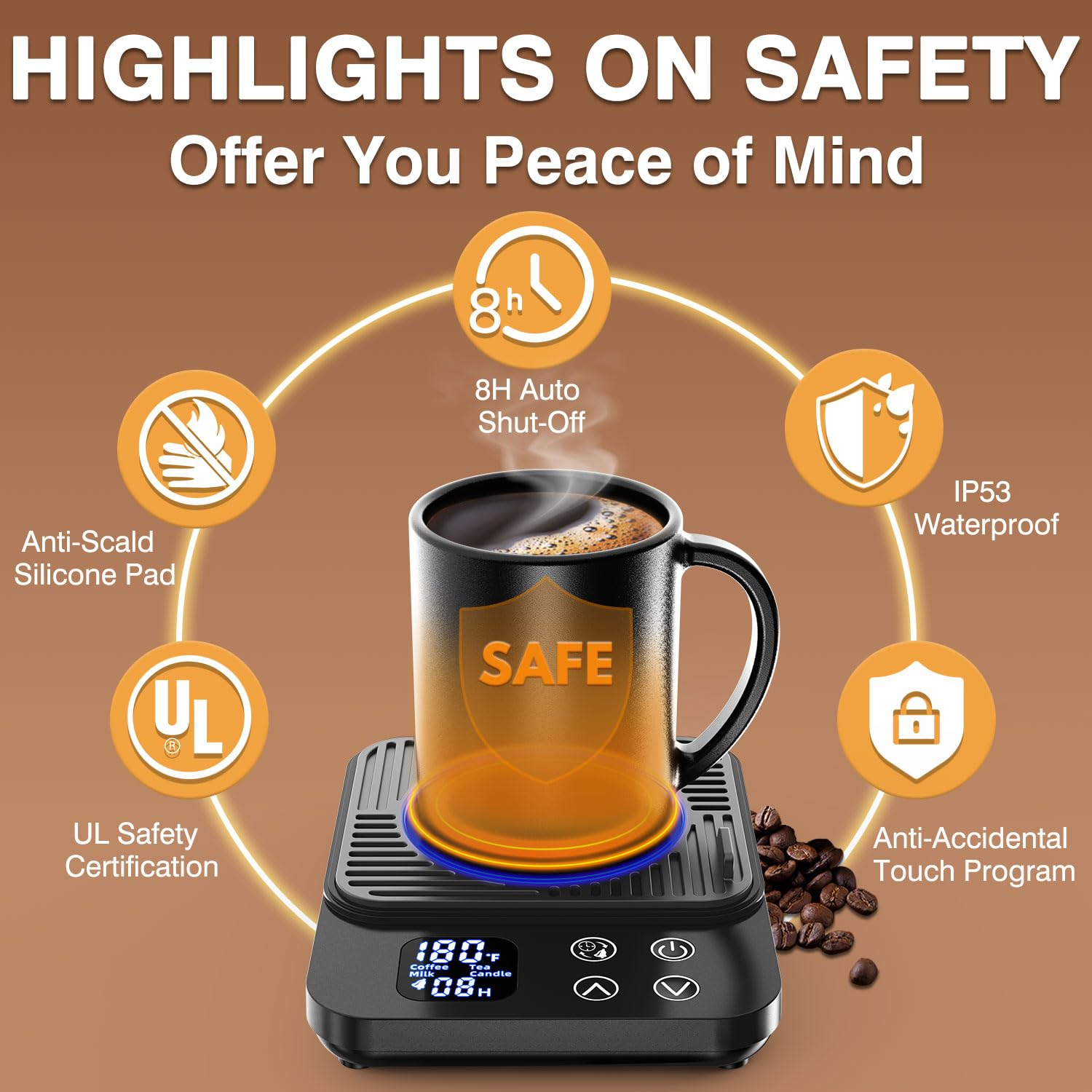 Mug Warmer, Coffee Cup Warmer for Desk with 1-12H Auto Shut Off, 36W Faster Heating Coffee Mug Warmer for Coffee Beverage Milk Tea, Smart Candle Warmers, Ideal Coffee Accessories Gifts (Black)