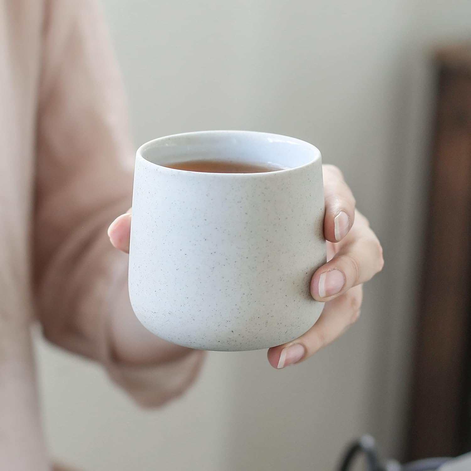 TEANAGOO Ceramic Japanese Tea Cup, 7.2Oz / 205 ml, Lt.Grey, H5, 4 Pcs/box, Occupied Japan Tea Cups, Chinese Tea Cup, Asian Tea Cups, Asian Tea Cups no Handles, korean tea cup Ceramic Cup for Tea