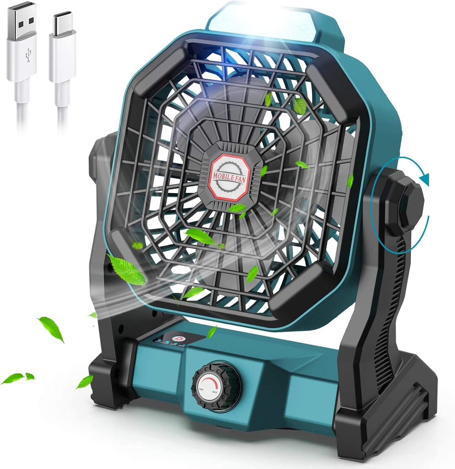 CONBOLA Portable Fan Rechargeable, 20400mAh Cordless Battery Powered Fan with LED Lantern, USB C Battery Operated for Travel Bedroom Home Camping Tent Office Beach Desk Fishing Table