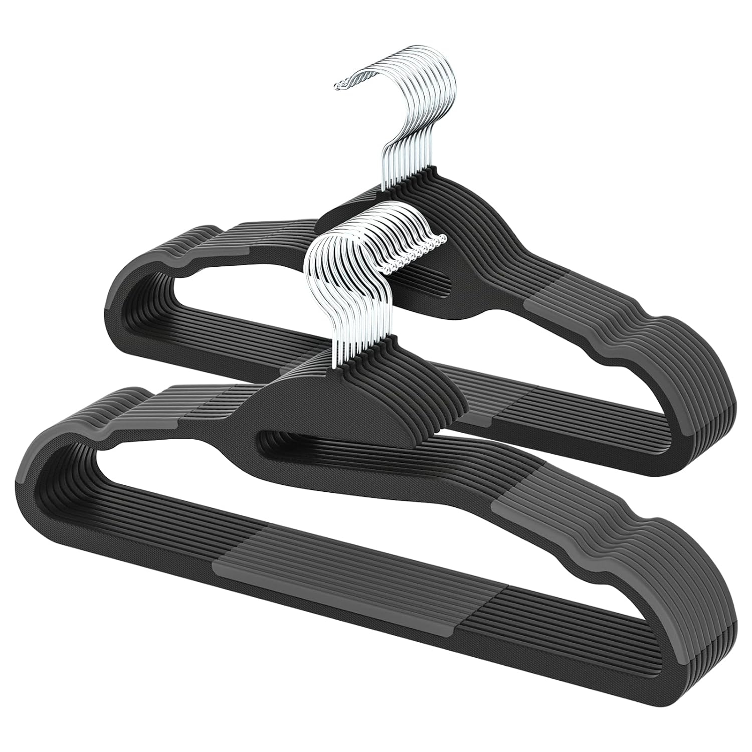 50PK Coat Hangers Non Slip - Space Saving Plastic Clothes Hangers, Slim Pant Hangers, U-Slide, Heavy Duty, 360°Swivel Hook, White