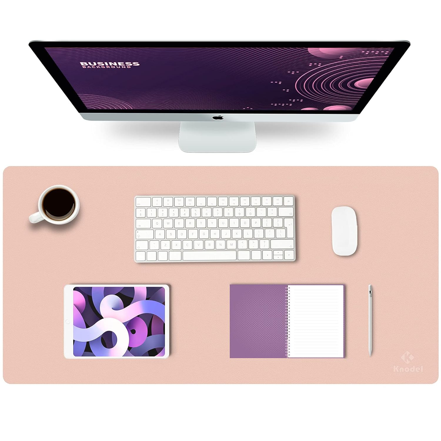 K KNODEL Large Office Leather Desk Mat, Mouse and Keyboard Pad, Computer and Laptop Mat, Desktop Protector and Cover, Writing Pad and Blotter (31.5"x15.7", Pink)