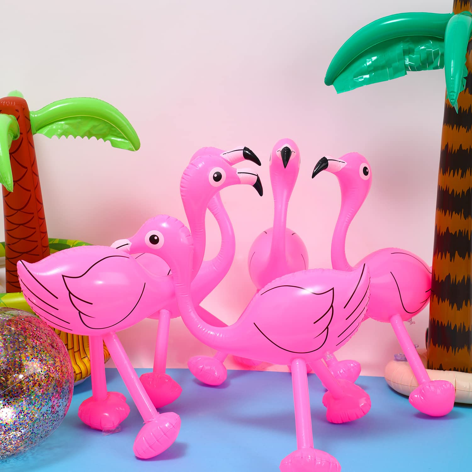 Yaomiao Inflatable Pink Flamingo Summer Beach Luau Birthday Party Accessories for Outdoor Indoor Hawaiian Party Decoration(6 Pieces)