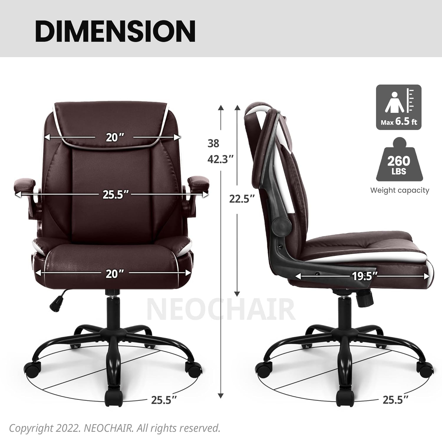 Brown PU Leather Ergonomic Office Chair with Flip-up Arms
