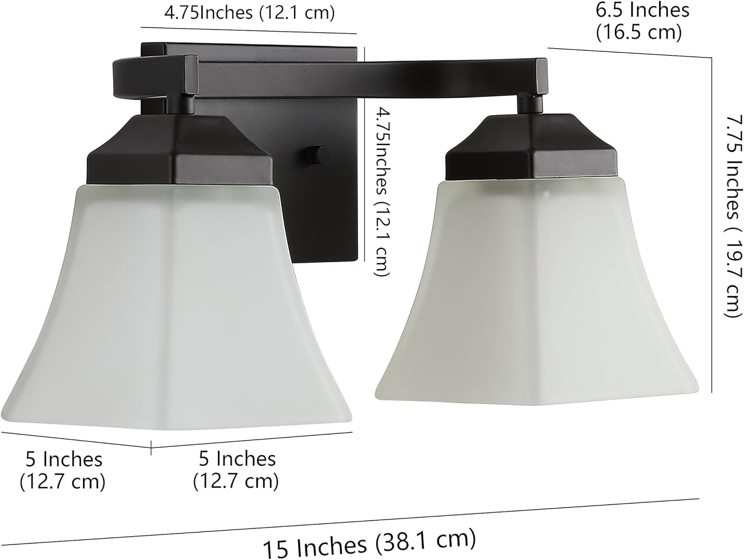 Staunton 15 in. 2-Light Iron/Glass Modern Cottage LED Vanity Light, Oil Rubbed Bronze