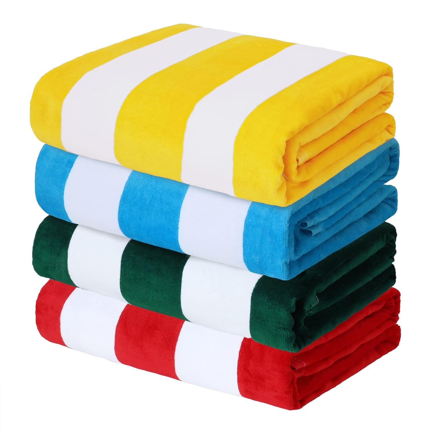 Exclusivo Mezcla 4-Pack Cotton Oversized 35"x70" Cabana Stripe Beach Towels, Super Absorbent Soft Plush Pool Towel, Bath Towel (Blue/Forest Green/Yellow/Red)