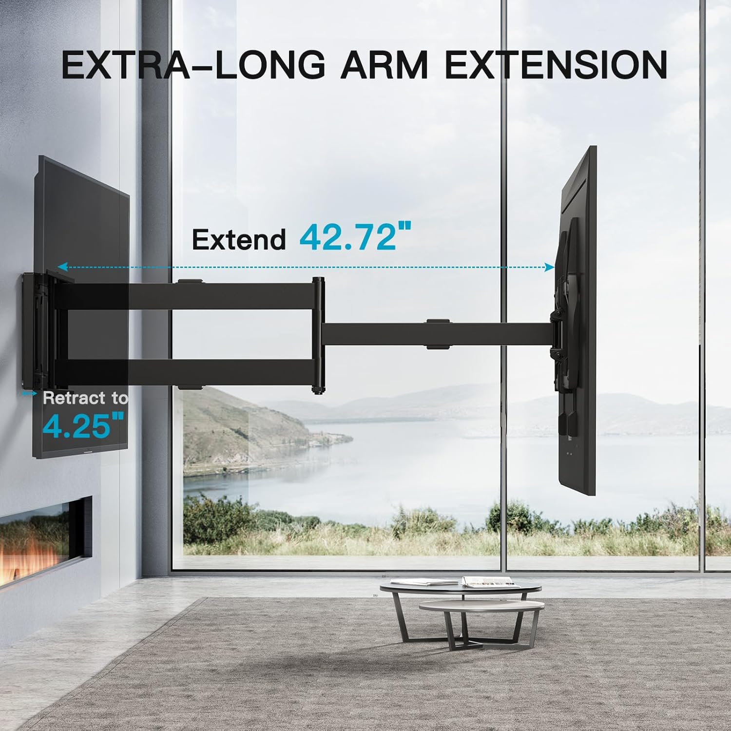PERLESMITH Long Arm TV Wall Mount for 42-90 inch TVs, Full Motion TV Mount with 42.72 inch Extension Articulating Arm Swivel and Tilt, Max VESA 800x400mm, Holds up to 150 lbs, 16”,18”, 24” Studs