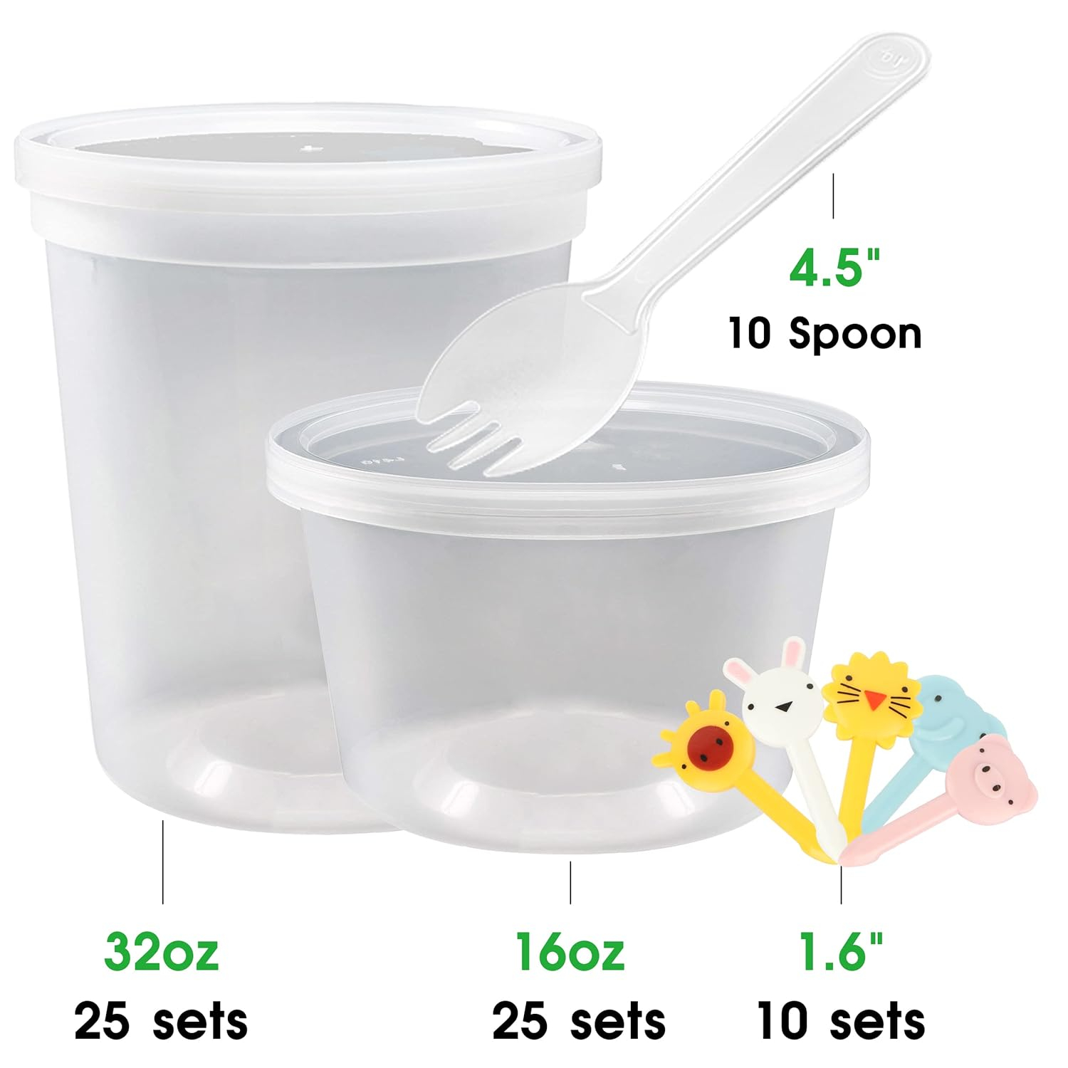 [50 Pack,16oz, 32oz ] Food Storage Containers with Lids- BPA-Free | Leakproof | Airtight | Stackable Plastic Deli Containers (Includes 10 Spoons & 10 Forks) , Dishwasher, Microwave & Freezer Safe