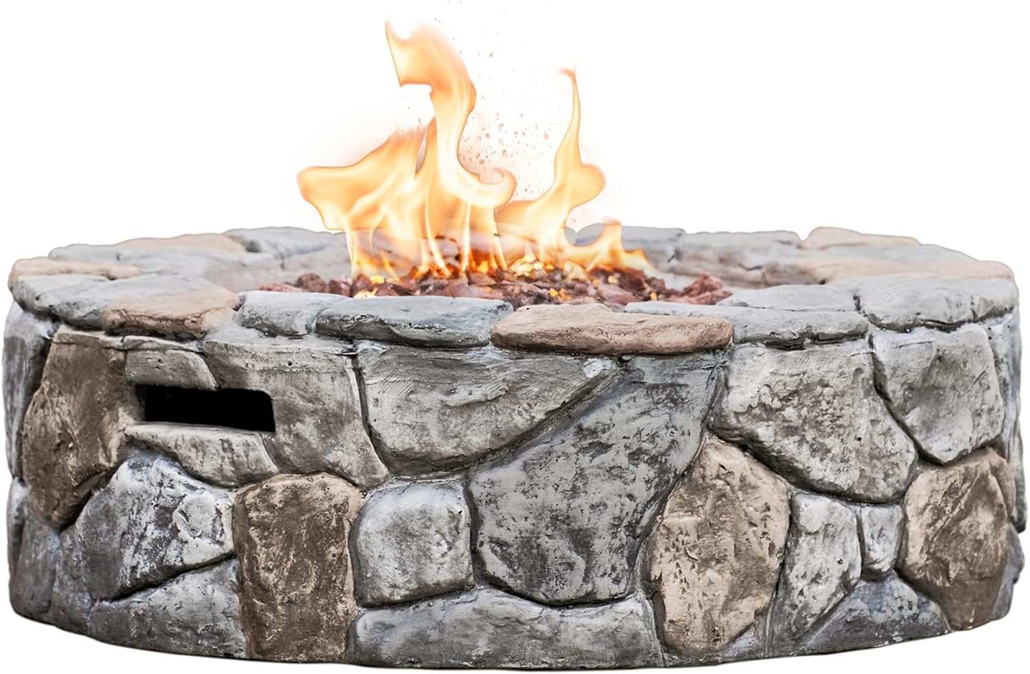 Grayson 28" Outdoor Round Stone Propane Gas Fire Pit - Teamson Home