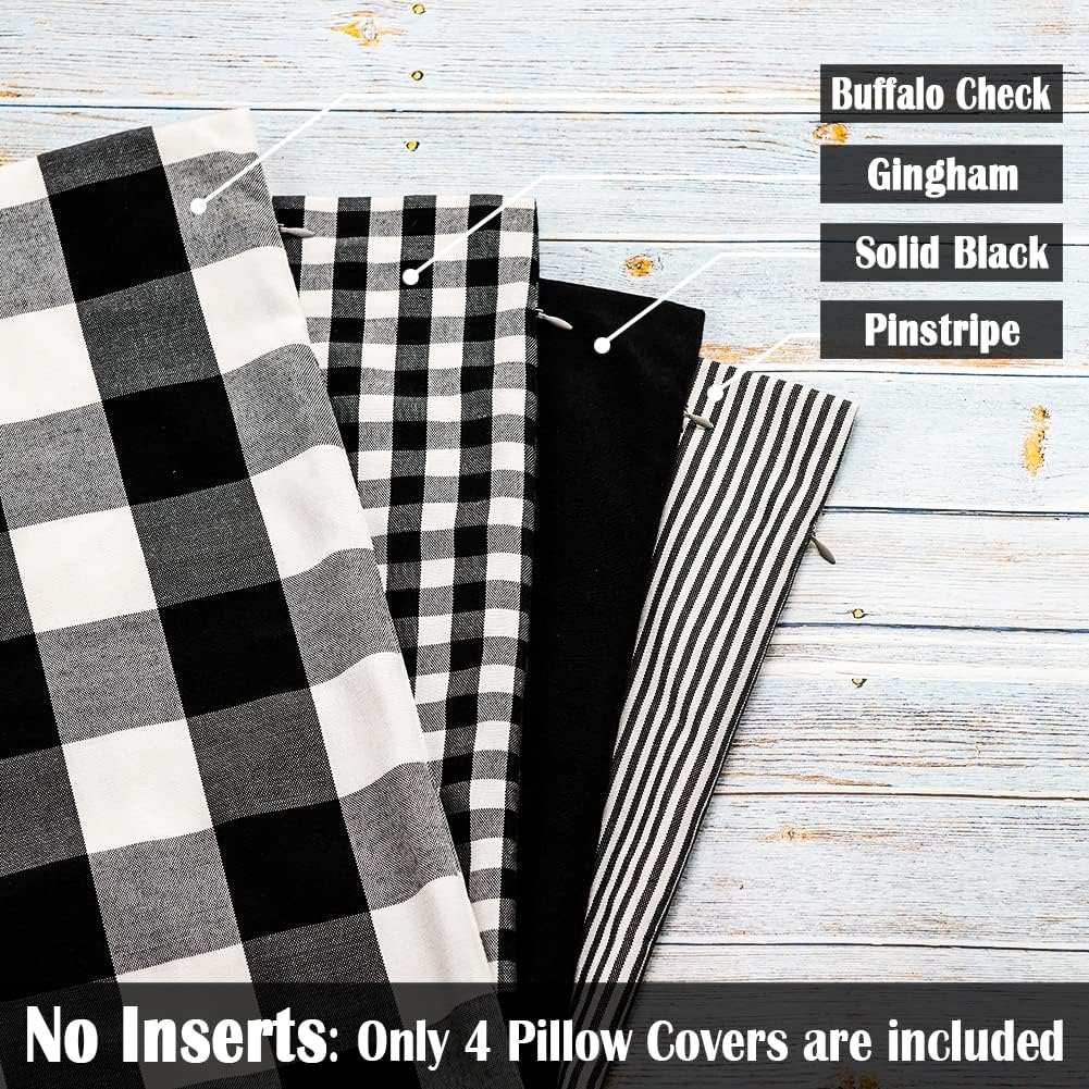 Black and White Buffalo Plaid Polyester Outdoor Pillow Covers Set