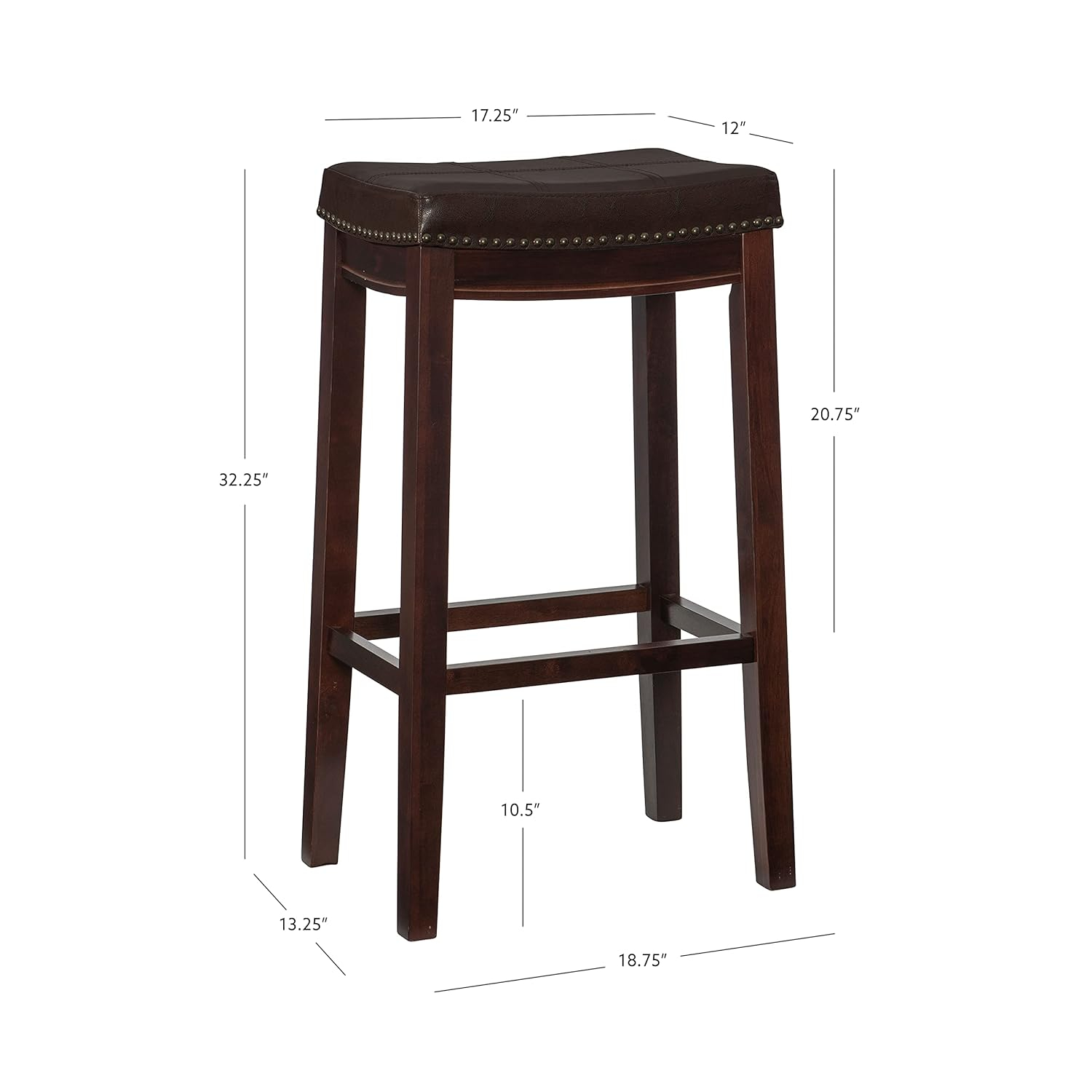 Linon Claridge Backless Wood Bar Stool, 32" Seat Height, Dark Brown Finish with Brown Faux Leather Fabric
