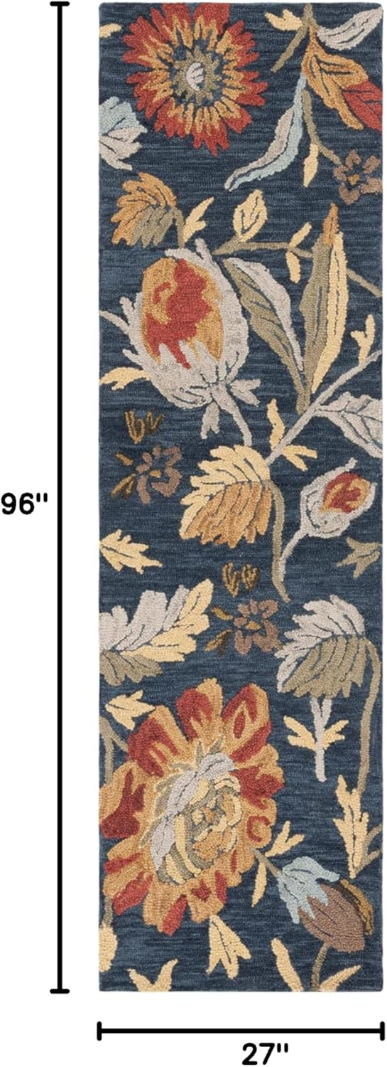 SAFAVIEH Blossom Tom Floral Runner Rug, Navy/Red, 2'3" x 8'