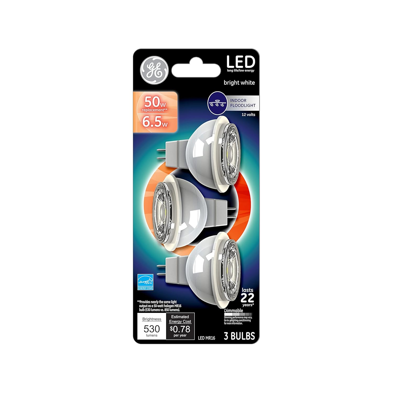 Warm White Dimmable LED MR16 GU5.3 Light Bulbs, 50-Watt Replacement (3-Pack)