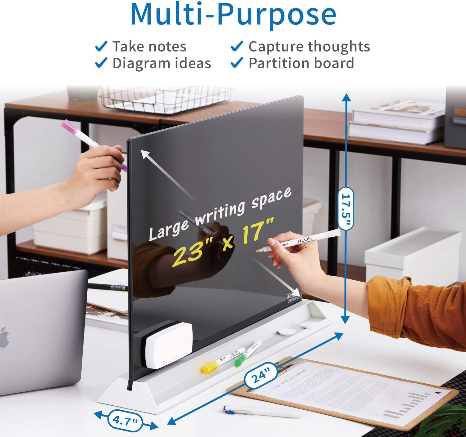 Audio-Visual Direct Magnetic Desktop Memo White Board for Reception & Office (Divider, Black)