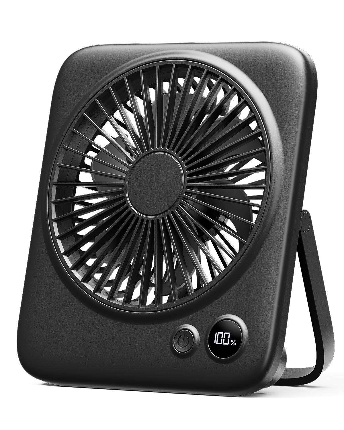 Black Slim Foldable Battery-Powered Desk Fan with USB Charging