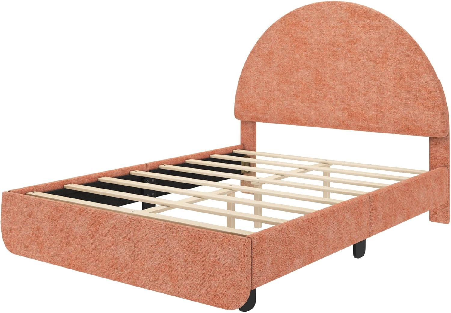 Max & Lily Upholstered Full Bed Frame with Arch Headboard, Upholstered Platform Bed for Kids, No Box Spring Needed, Easy Assembly, Dusty Rose