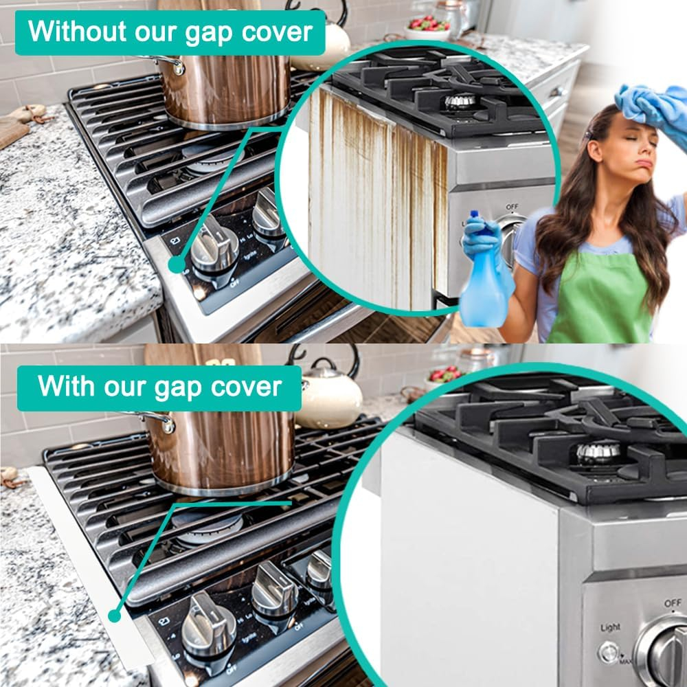Stove Counter Gap Cover, Kitchen Silicone Oven Gap Filler – 25 Inches Countertop Strips Gap Guard, Easy to Clean (White)