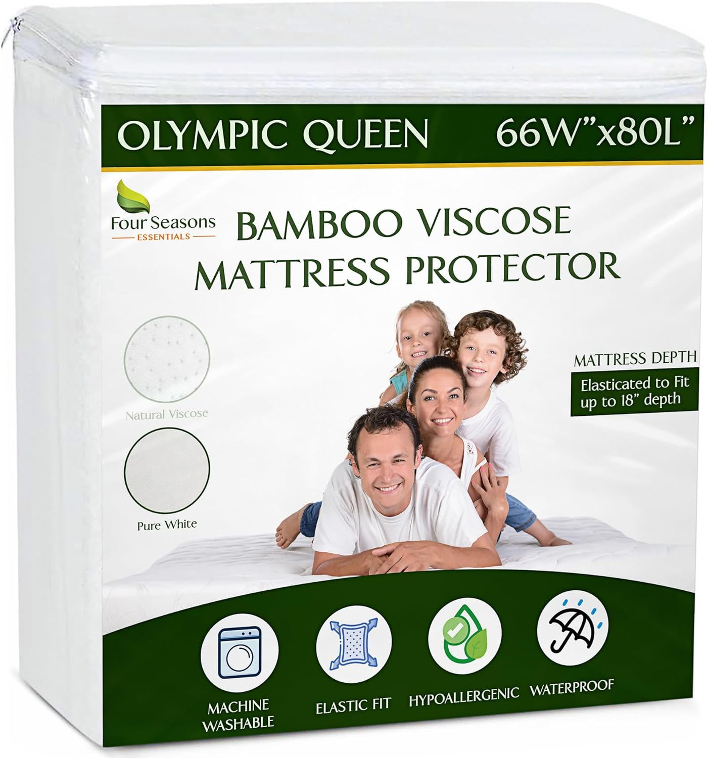 Queen Bamboo Mattress Protector - Waterproof Fitted Sheet Mattress Cover Hypoallergenic Soft Pad Protects From Dust