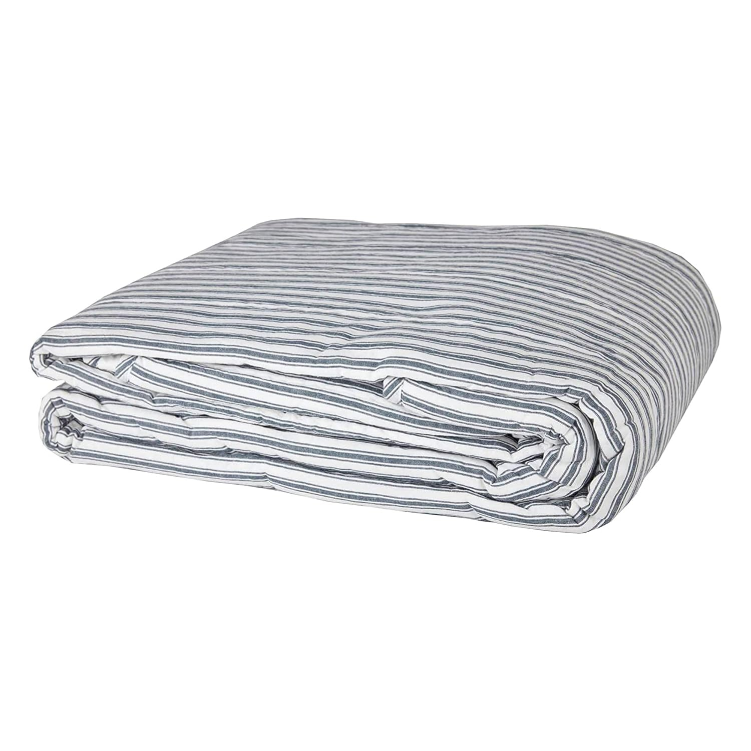 VHC Brands Sawyer Mill Ticking Stripe Cotton Quilt Coverlet, Blue, Twin