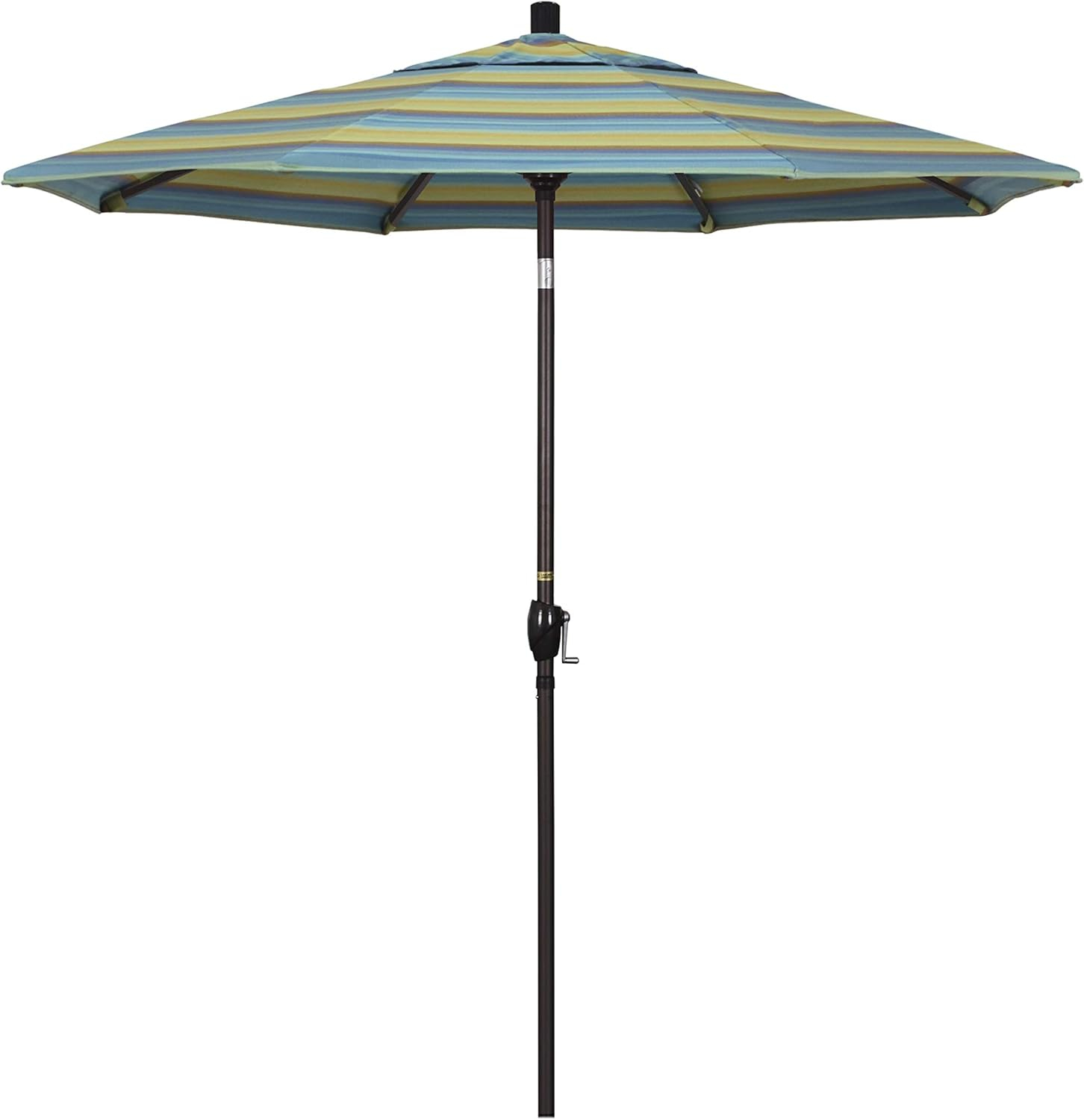 California Umbrella 7.5' Rd Pacific Trail Series Aluminum Patio Umbrella, Crank Lift, Push Button Tilt, Bronze Finish, Sunbrella Astoria Sunset Fabric