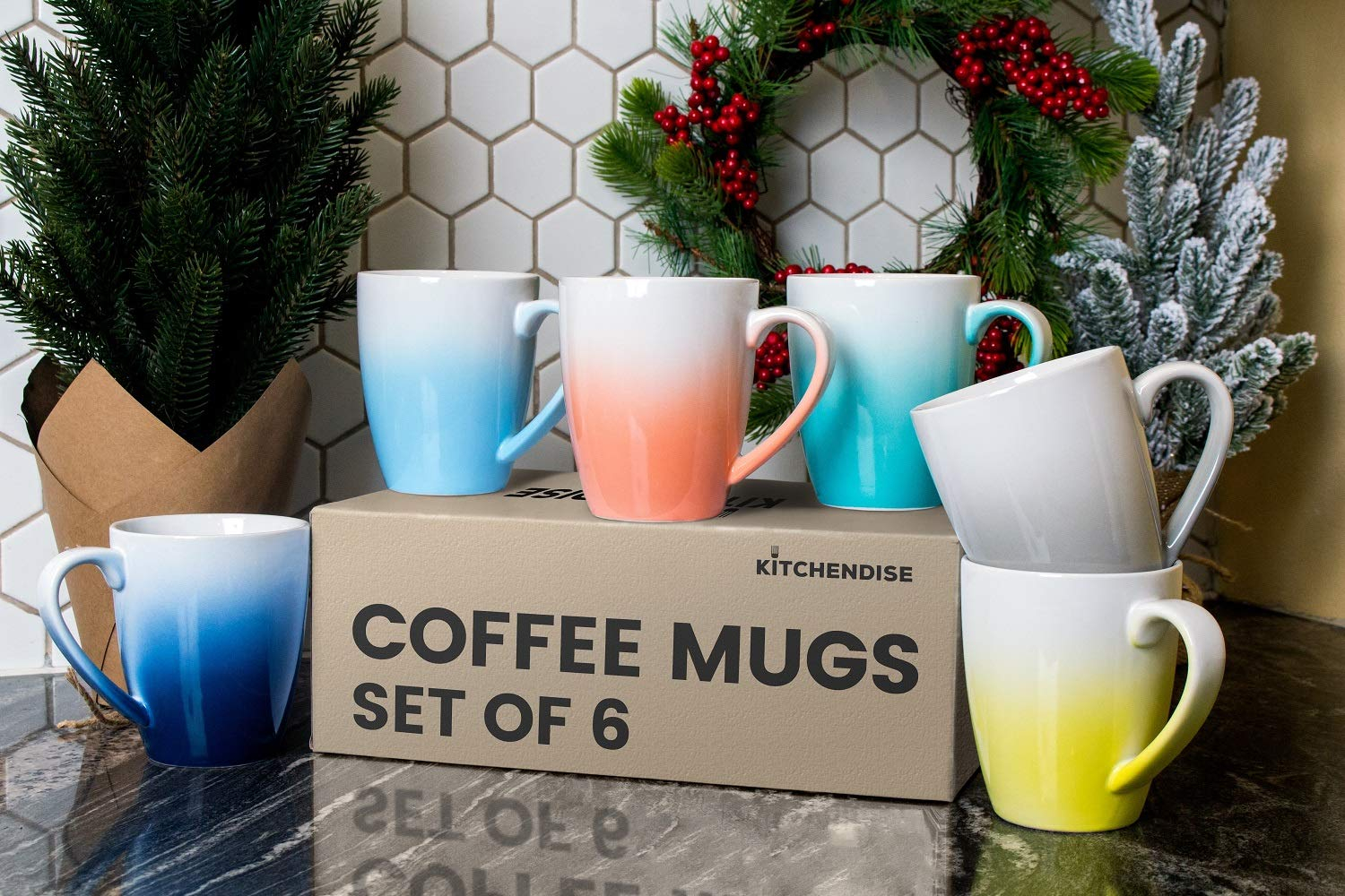Coffee Mugs Set of 6 - 16 Oz Large Coffee Mugs for Tea, Coffee, Hot Chocolate - Ombre Mugs Assorted Colors, Safe for Microwave and Dishwasher