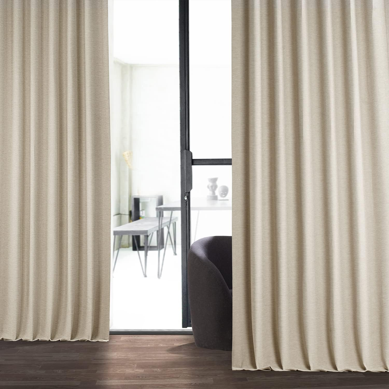 Oat Cream Textured Bellino Room Darkening Curtain - 50 in. W x 84 in. L Rod Pocket with Back Tab Single Curtain Panel
