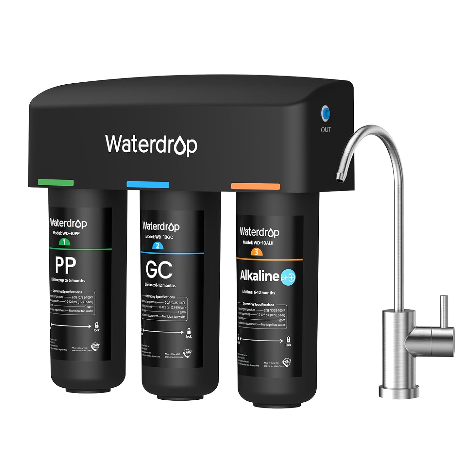 Waterdrop TSA 8 Layer Under Sink Water Filter System, WD-10GC Under Sink Water Filter, Reduces PFAS, PFOA/PFOS, Fluoride, Chlorine, Bad Taste & Odor, NSF/ANSI 42 Certified Element